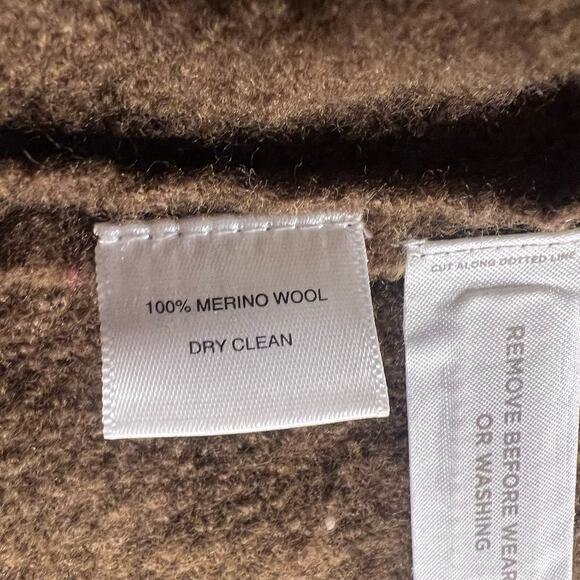 LOFT 100% Merino Wool Olive Ruffle Front Zip Jacket Cardigan Medium - Picture 9 of 9